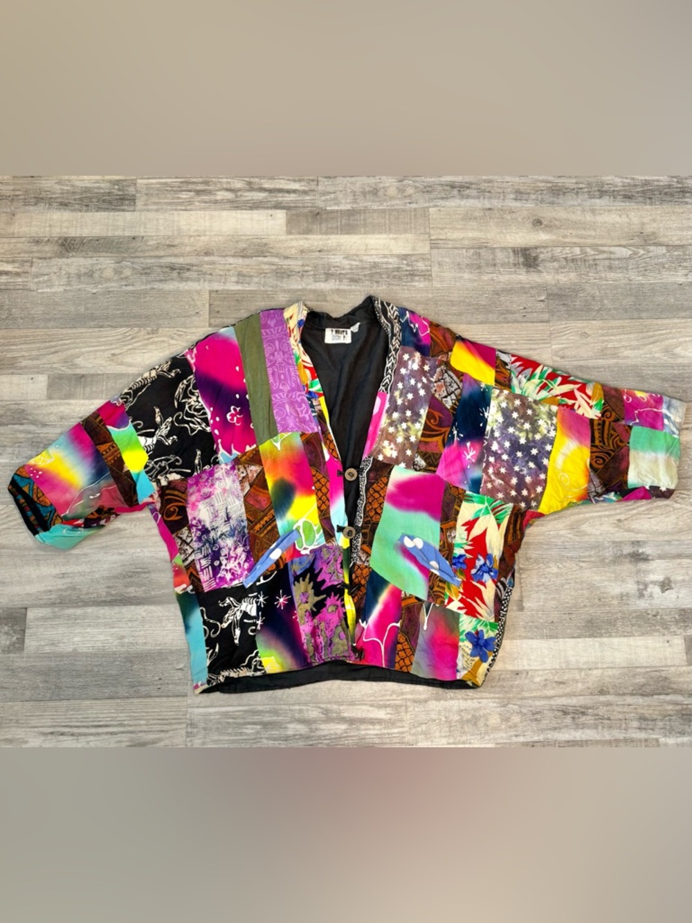 Whats Next colorful patchwork 3/4 sleeve blazer boho hippie festival OSFM K25